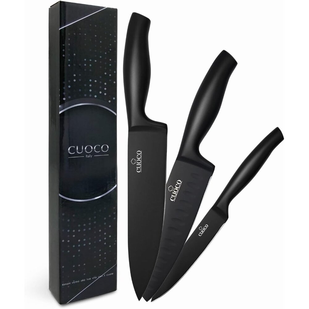 Cuoco Professional 3-Piece Knife Set With Non-Stick Coating & Ergonomic Handles